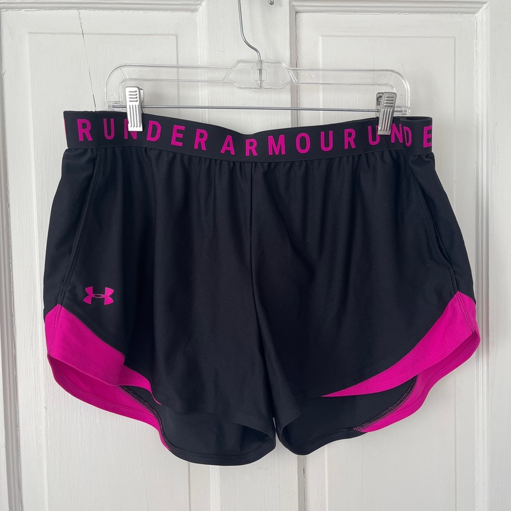 Under Armour Women's Black and Pink Athletic Shorts